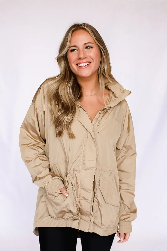 Warm Jackets for Snowboarding and Skiing-Rain, Rain Go Away Parachute Jacket in Camel