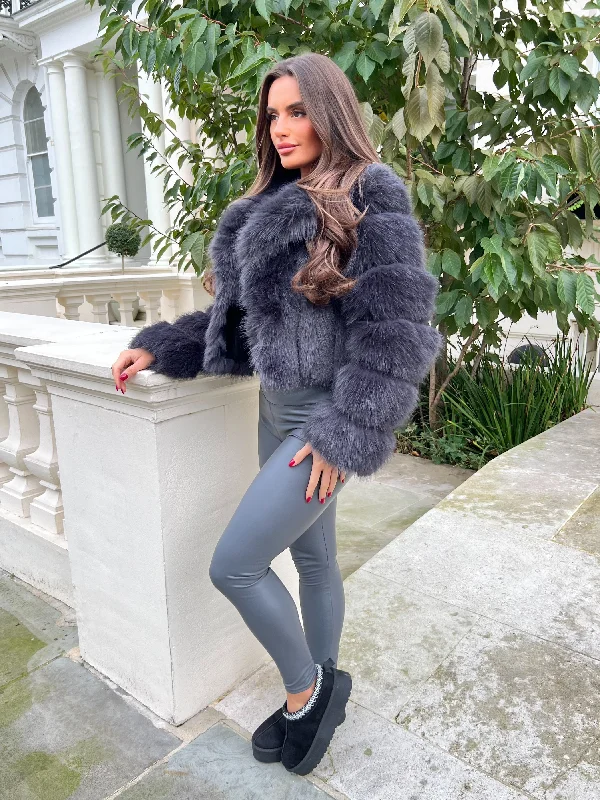 Winter Jackets for Snowy Conditions-Charcoal Premium Faux Fur Collared Jacket