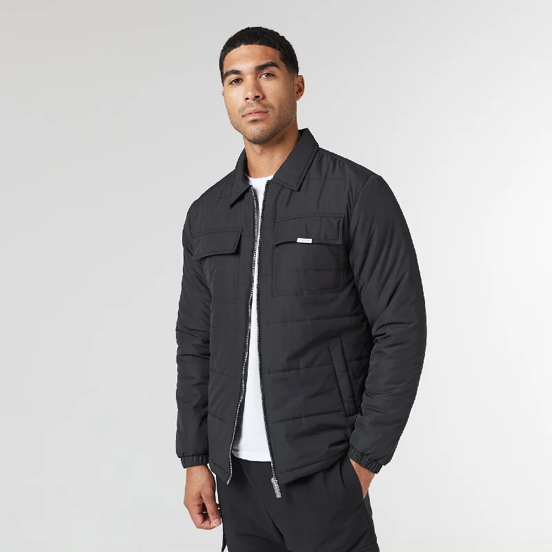 Warm Fleece Jackets for Layering-Quilted Overshirt Jacket | Black