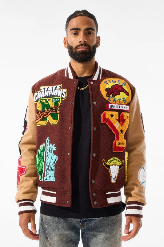 Hooded Jackets for Extra Comfort-Empire City Varsity Jacket (Ruby)