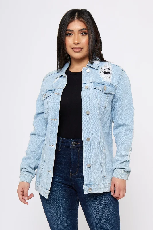 Casual Zip Jackets for Everyday Comfort-Voodoo Child - Distressed Denim Jacket