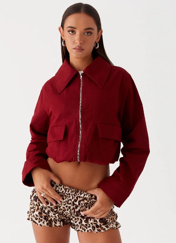 Sport Jackets for Active Lifestyles-Right Direction Oversized Bomber Jacket - Deep Red