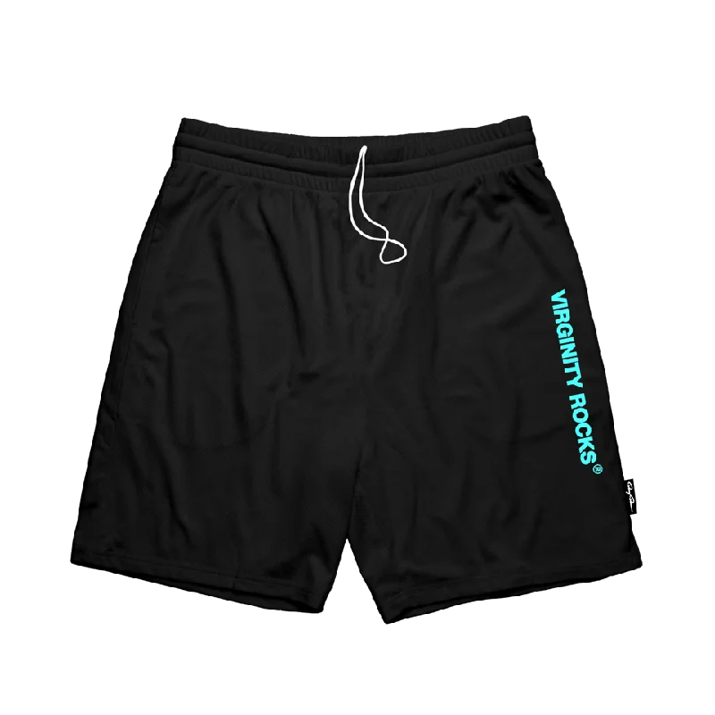 Sporty Shorts for Jogging and Cycling-Virginity Rocks Registered Black Mesh Shorts