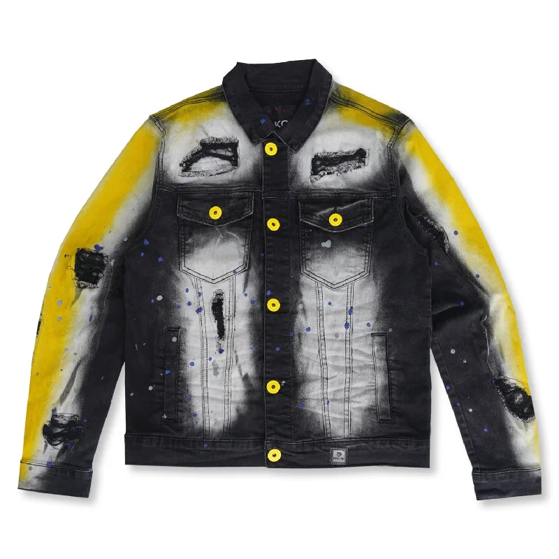 Heavy Duty Jackets for Tough Jobs-M1038 Paint Stroke Denim Jacket - Black Wash