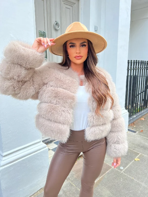 Padded Jackets for Extra Warmth-Beige Premium Faux Fur Jacket