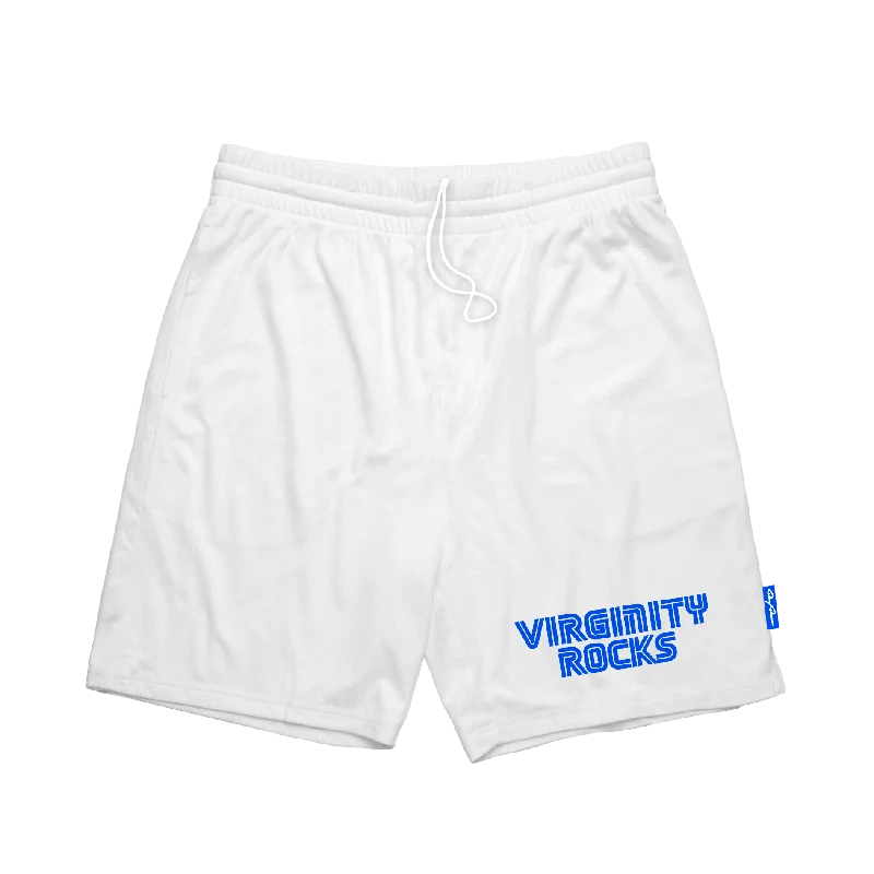 Mid-Length Shorts for All-Day Comfort-Virginity Rocks Game White Mesh Shorts