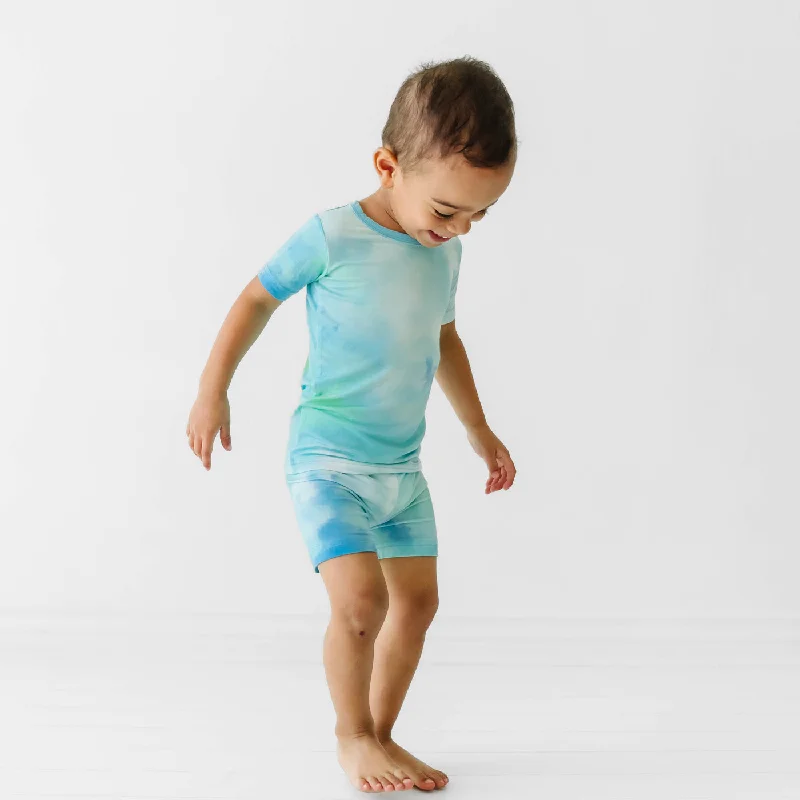 Cargo Shorts for Outdoor Activities-Tidepool Watercolor Two-Piece Short Sleeve & Shorts Pajama Set