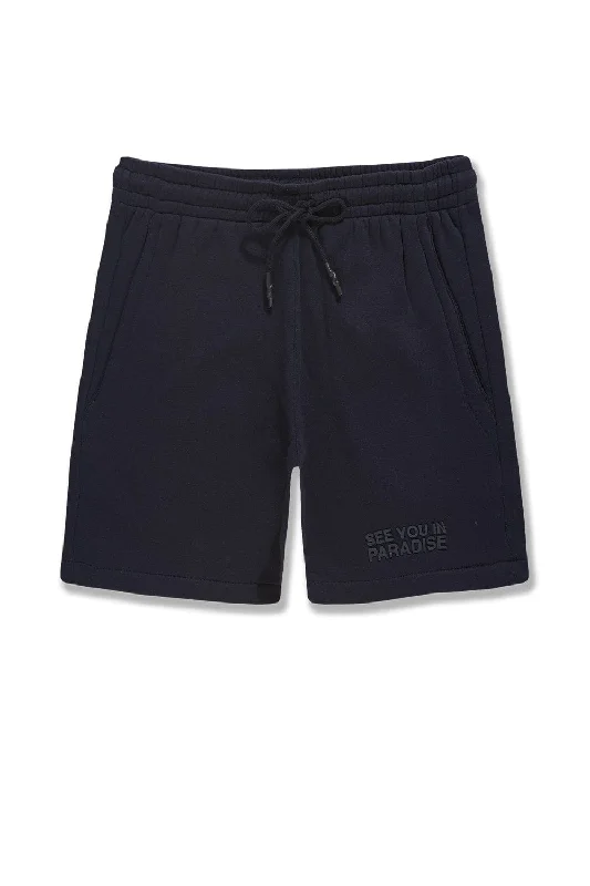 Quick-Dry Athletic Shorts for Active Days-Big Men's Retro Paradise Tonal Shorts (Navy)