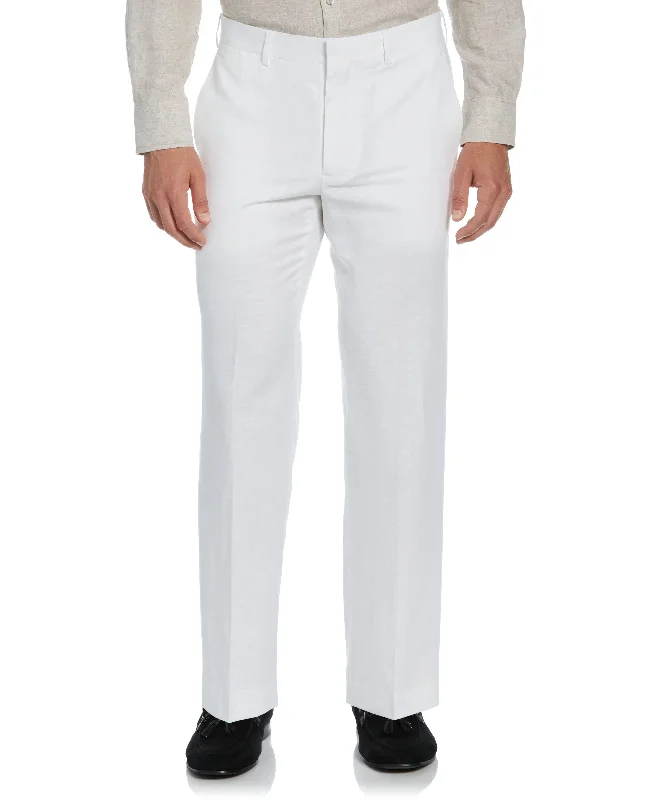 Lightweight Travel Pants for Easy Packing-Linen Blend Flat Front Pant - White