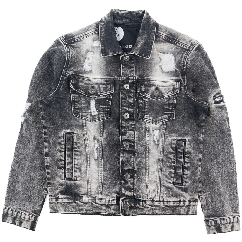 Stylish Zip-Up Jackets for Everyday Wear-M1079 Moreli Denim Jacket -Black Wash