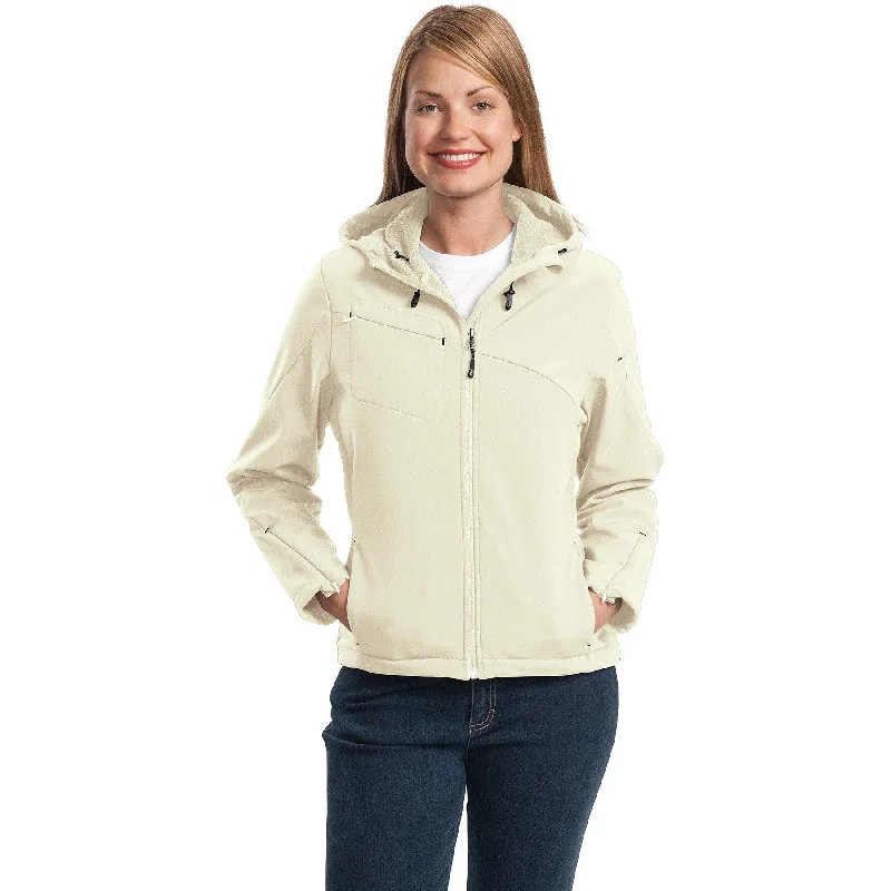 Windbreaker Jackets for Active Lifestyles-CLOSEOUT - Port Authority Ladies Textured Hooded Soft Shell Jacket