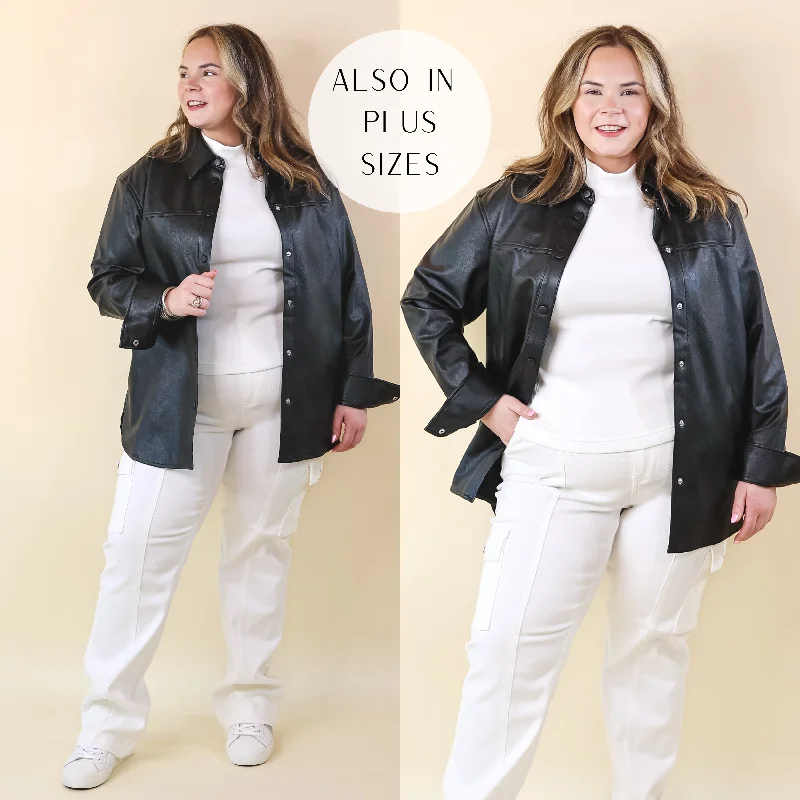 Fleece Jackets for Cozy Days-SPANX | Leather-Like Long Sleeve Oversized Jacket in Black LP