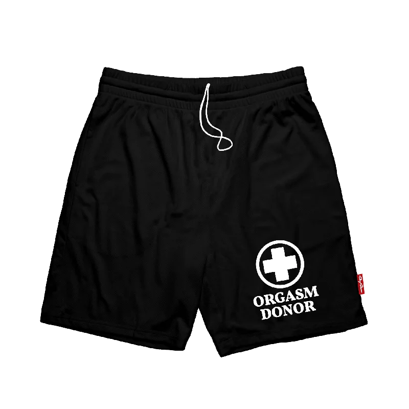 Athletic Shorts for Sports and Fitness-Orgasm Donor Black Mesh Shorts