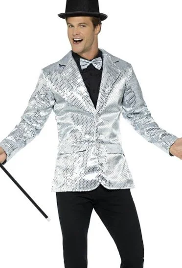 Windbreaker Jackets for Active Lifestyles-Men's Silver Sequin Jacket