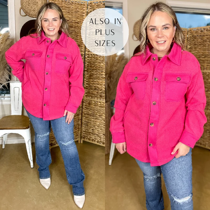 Fashionable Jackets for Fall and Winter-Hollywood Hike Button Up Fleece Jacket with Pockets in Hot Pink