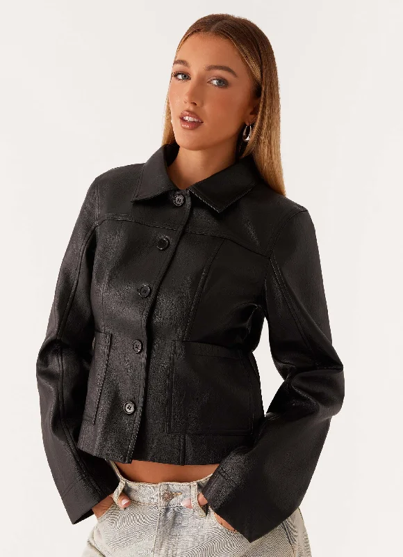 Casual Quilted Jackets for Comfort and Warmth-Verona Faux Leather Jacket - Black