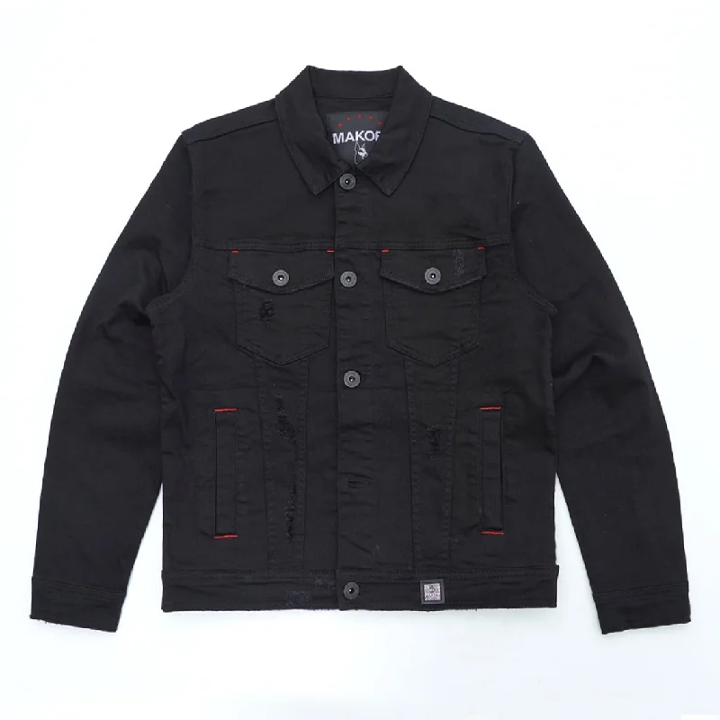 Warm Fleece Jackets for Layering-M1026 - Makobi Core Denim Jacket - Jet Black