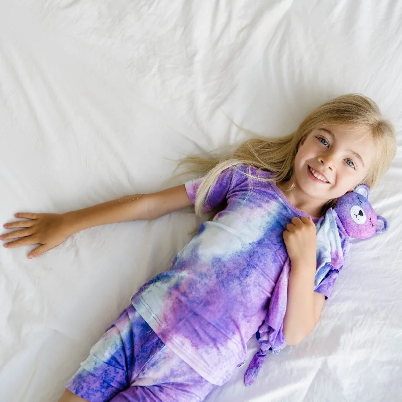 Brightly Colored Shorts for Fun Styles-Purple Watercolor Two-Piece Short Sleeve & Shorts Pajama Set