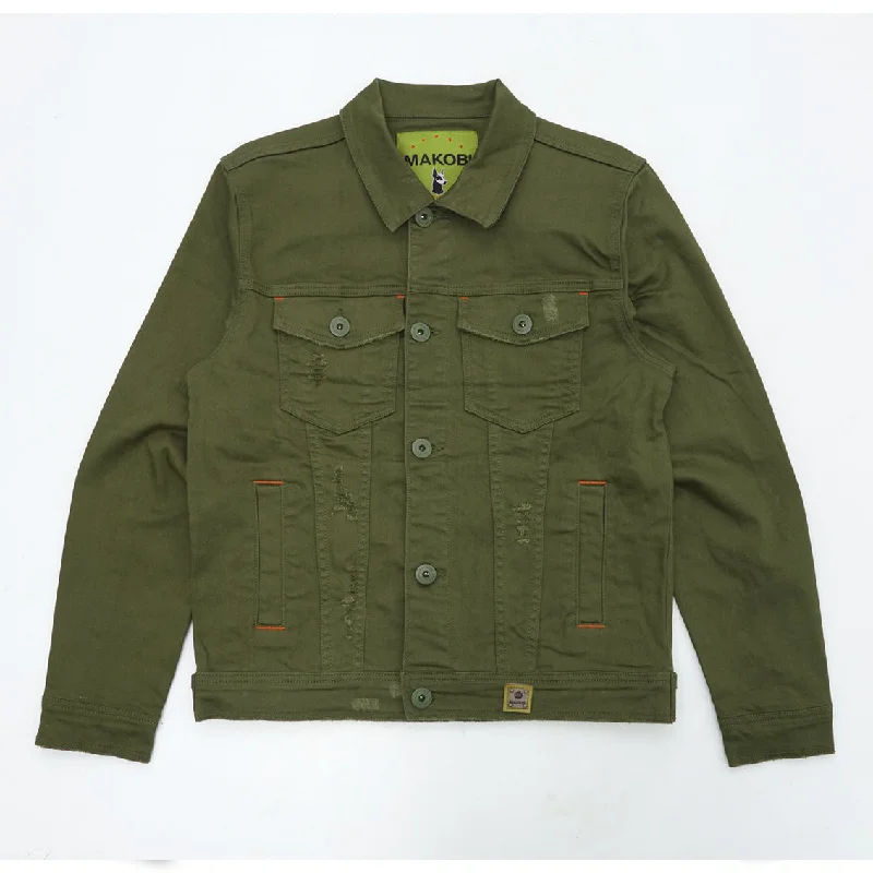 Casual Zip Jackets for Everyday Comfort-M1026 - Makobi Core Denim Jacket - Olive