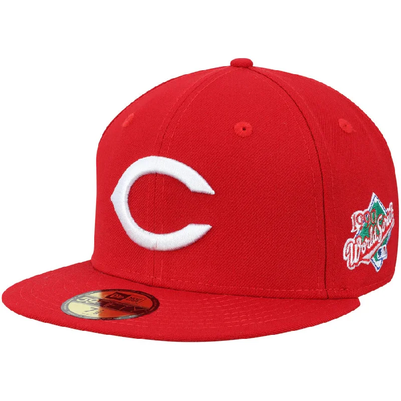 Warm Wool Hats for Winter Days-Cincinnati reds 1990 WORLD SERIES PATCH COLLECTION 59FIFTY FITTED-red