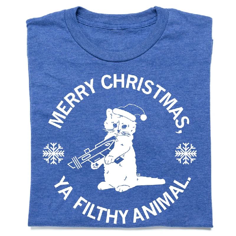 High-End T-Shirt for Luxury Fashion-Merry Christmas Ya Filthy Animal Blue