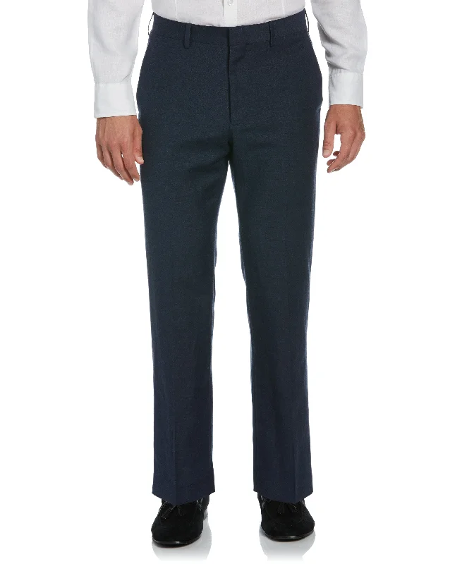 Stretch Pants for Flexible Movement-Linen-Blend Flat Front Pants - Navy Blue