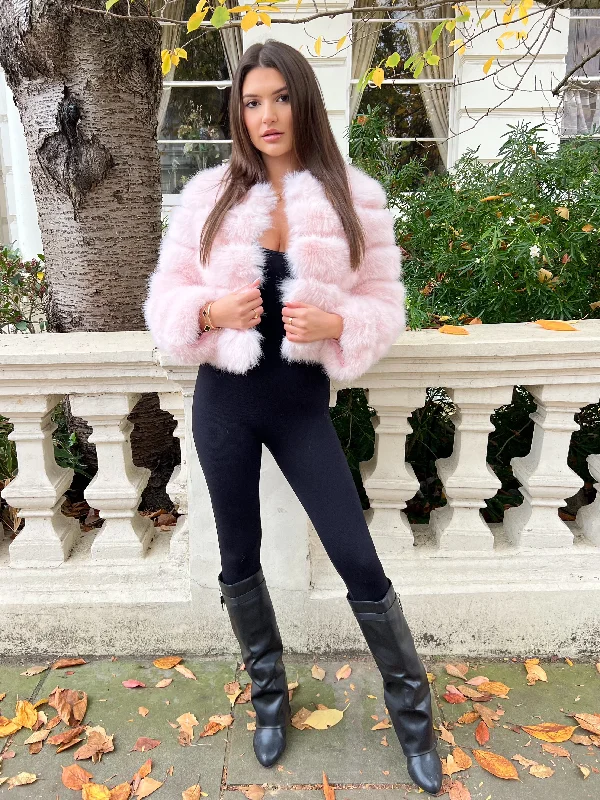 Denim Jackets for Classic Style-Baby Pink Premium Faux Fur Jacket