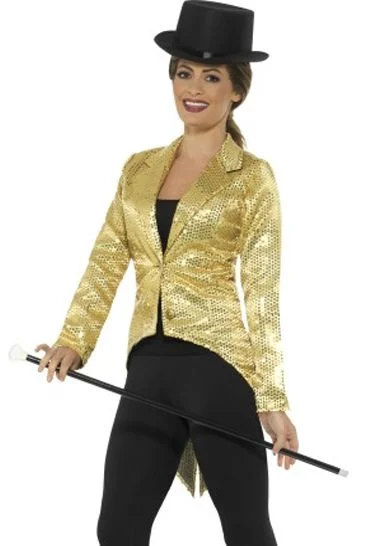 Padded Jackets for Extra Warmth-Ladies Gold Sequin Tailcoat Jacket