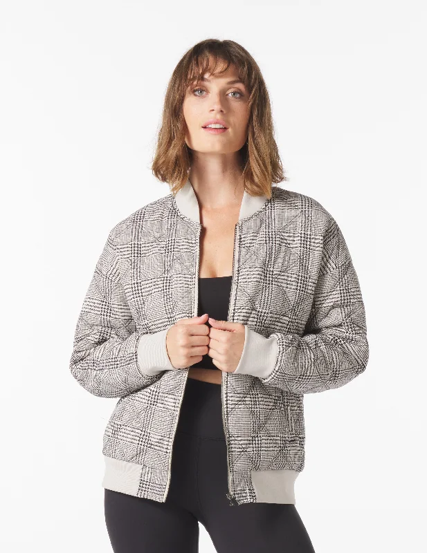 Breathable Jackets for Active Use-Varsity Jacket: Oatmilk/Black Glen Plaid