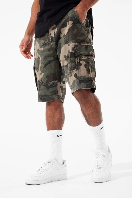 Comfortable Shorts for Road Trips and Travels-OG - Xavier Camo Cargo Shorts (Woodland)