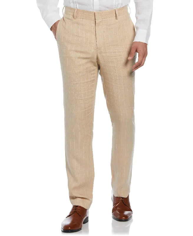 Classic Black Pants for Office Wear-Pinstripe Linen Pant