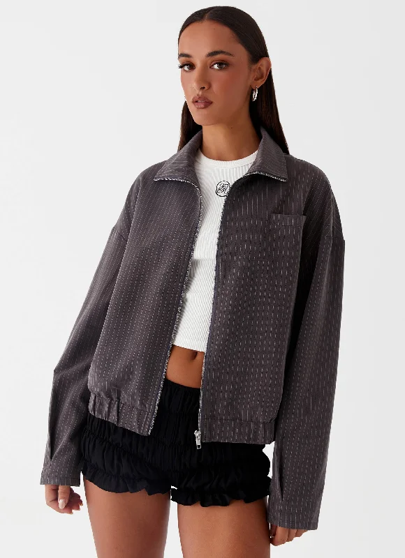 Winter Jackets for Snowy Conditions-Annelotta Jacket - Grey Pinstripe