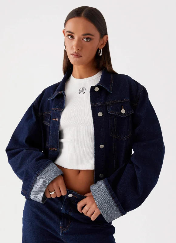 Fleece Jackets for Cozy Days-Back Again Oversized Denim Jacket - Blue