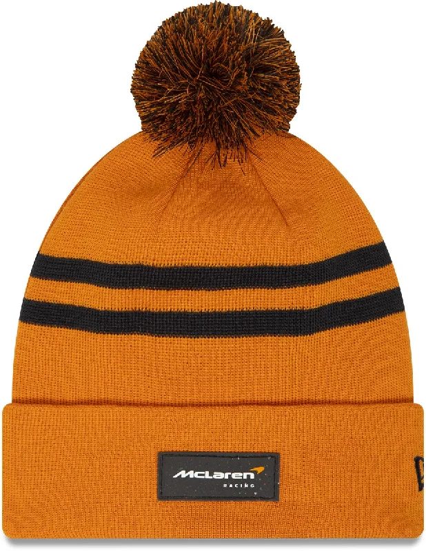 Comfortable Knit Caps for Cold Weather-McLaren Racing New Era Papaya Pom Beanie