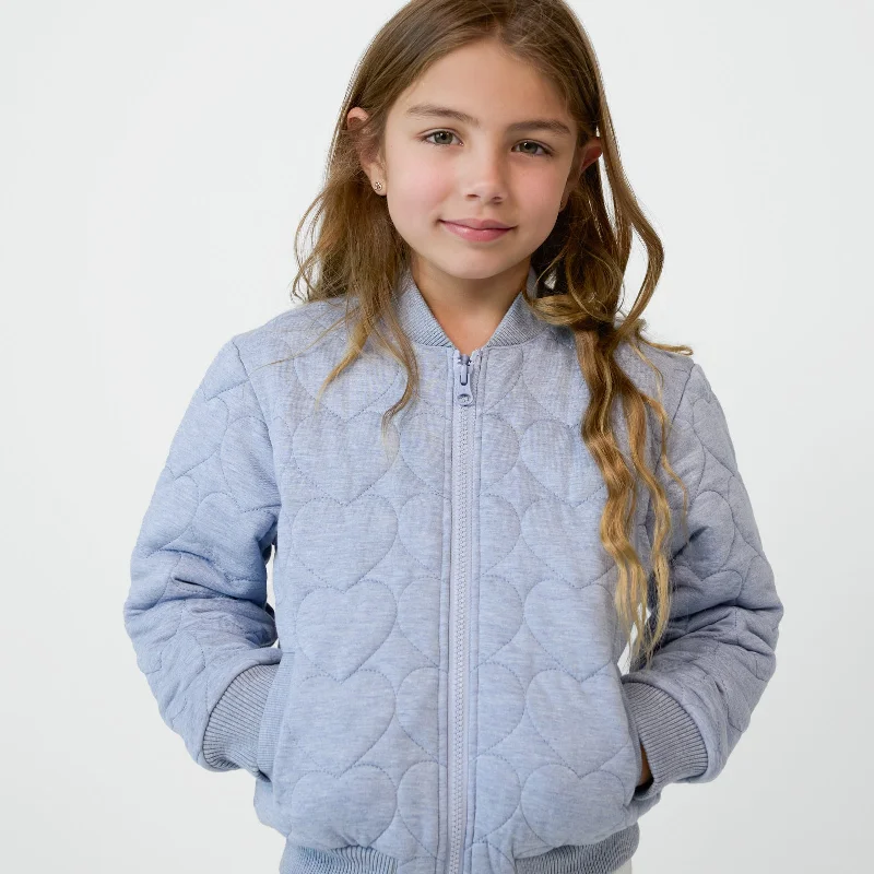 Warm Fleece Jackets for Layering-Light Blue Quilted Varsity Jacket