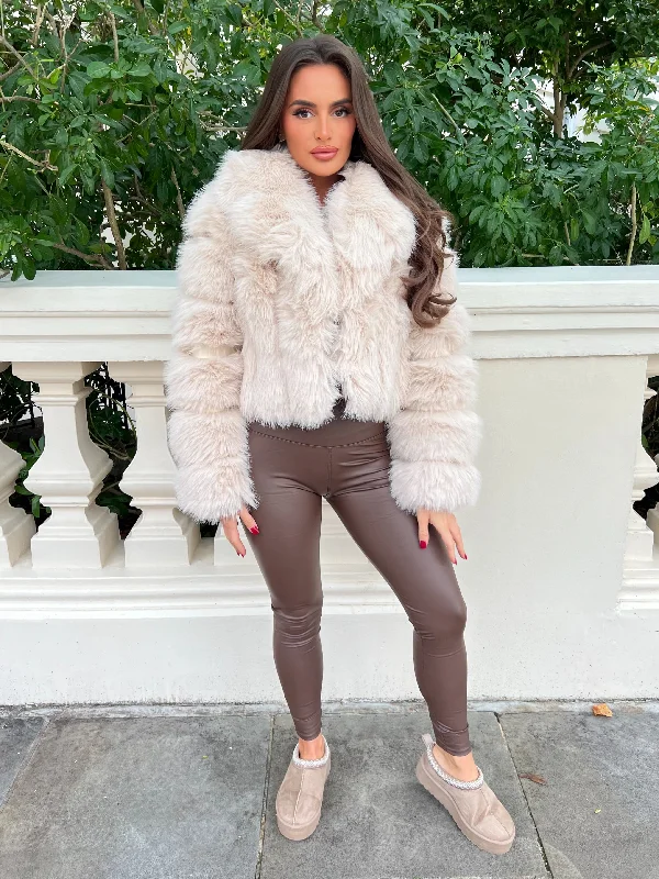 Fashion Jackets for Trendy Looks-Light Beige Premium Faux Fur Collared Jacket