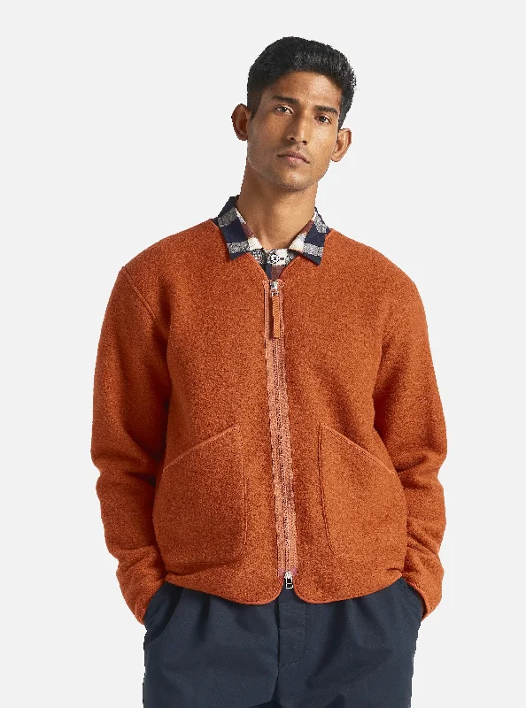 Trendy Jackets for Fashion-Forward Looks-Universal Works Zip Liner Jacket in Orange Wool Fleece