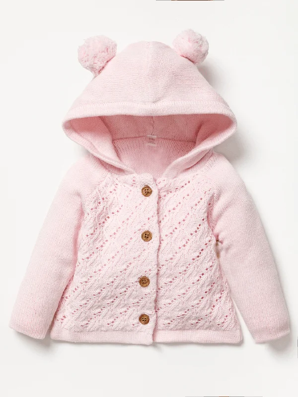 All-Weather Jackets for Outdoor Adventures-Baby Girls Knitted Jacket - Pink Ears (0-12m) (PK6) C05199