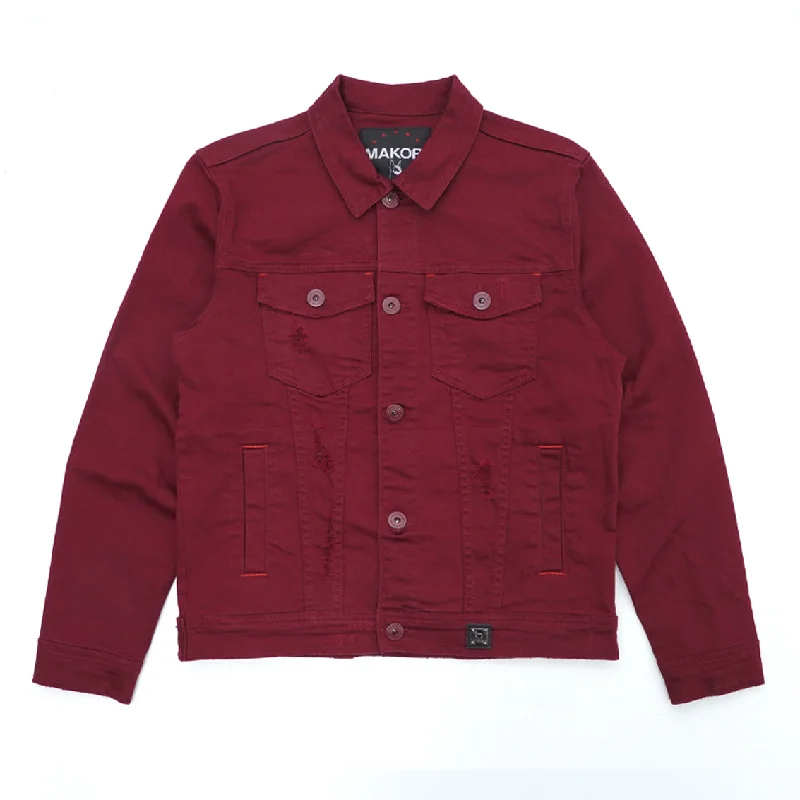 Fashionable Jackets for Fall and Winter-M1026 - Makobi Core Denim Jacket - Burgundy