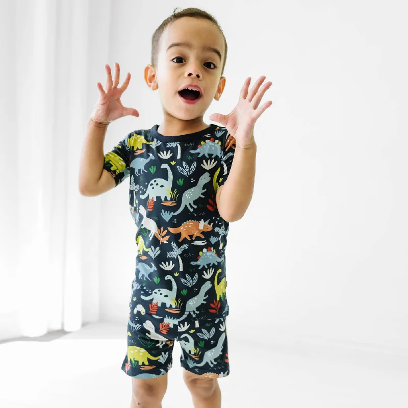 Customizable Shorts for Personal Style-Navy Jurassic Jungle Two-Piece Short Sleeve & Shorts Pajama Set