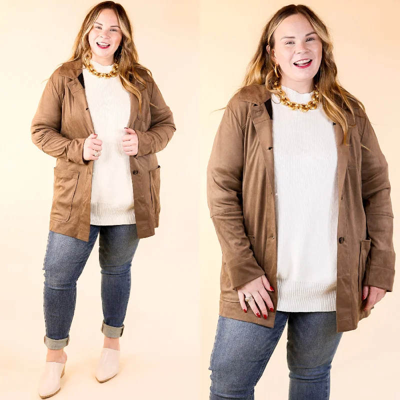 Fashion Jackets for Trendy Looks-Lyssé | Abigail Suede Button Up Jacket in Chestnut Brown