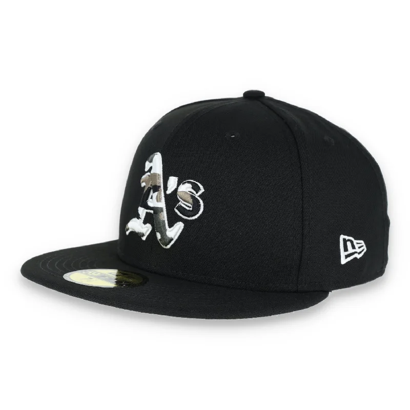 Newsboy Hats for Vintage Charm-Oakland Athletics New Era 59Fifty Cap-BLACK/SNOW CAMO