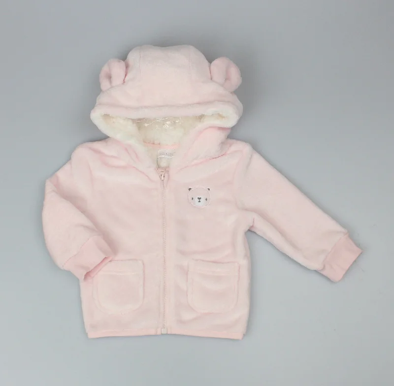 Hooded Jackets for Extra Comfort-Baby Plush Fleece Hooded Jacket - Bear/Pink (6-24M) (PK6) H33557