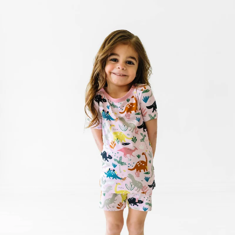 Breezy Cotton Shorts for Hot Days-Pink Jurassic Jungle Two-Piece Short Sleeve & Shorts Pajama Set