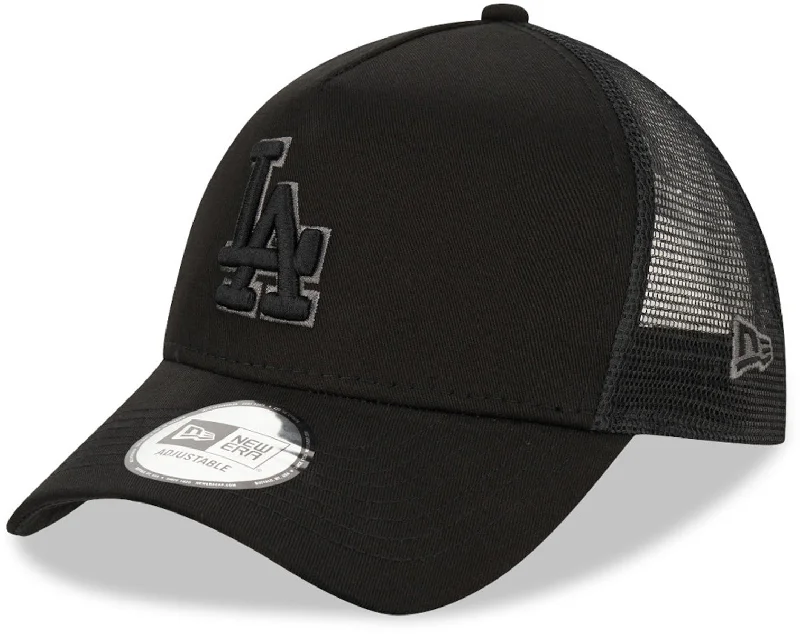 Comfortable Sun Protection Hats for Beach Days-Los Angeles Dodgers New Era All Black Trucker Cap