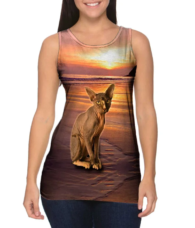 Fashionable Vests for Stylish Looks-Sphynx Cat Beach Sunset