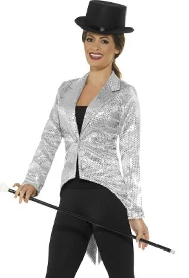 Heavy Duty Work Jackets for Tough Jobs-Ladies Silver Sequin Tailcoat Jacket