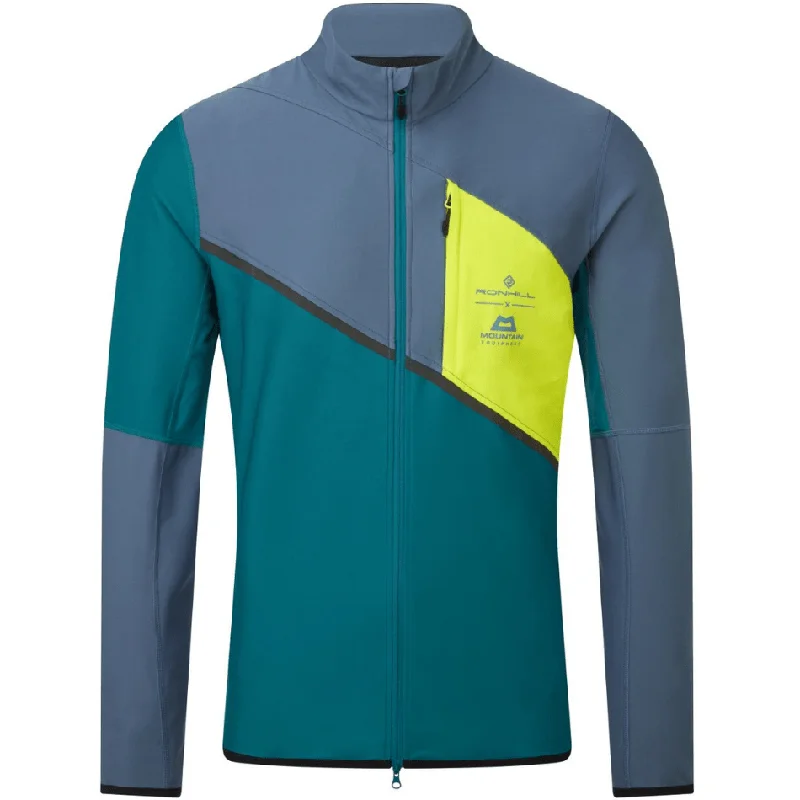 Athletic Jackets for Sports and Fitness-Ronhill Men's Tech Gore-Tex Wind stopper Jacket in Deep Teal/Lake/Acid AW24