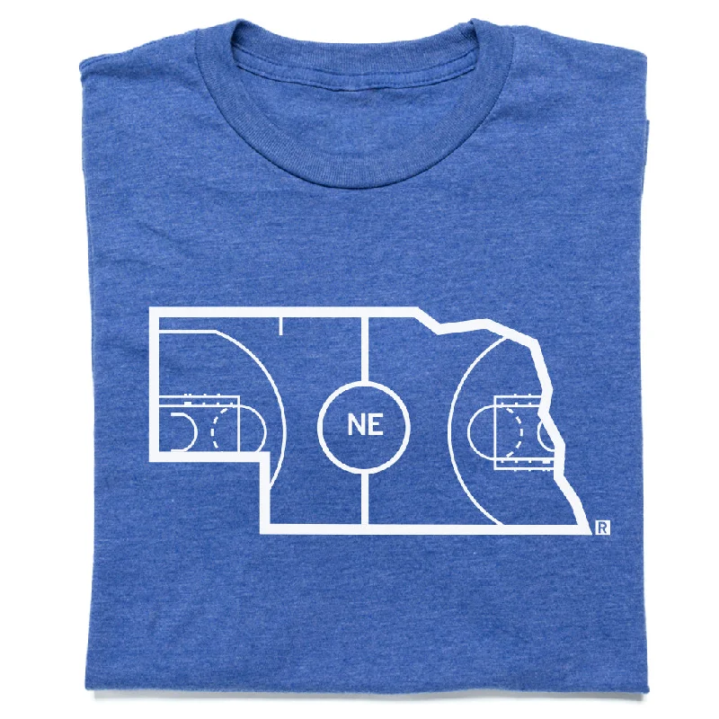 Minimal Print T-Shirt for Subtle Style-Nebraska Outline Basketball Blue