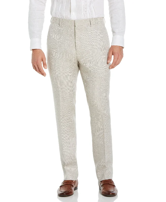 Fashionable Pants for Weekend Wear-Flat Front Herringbone Linen Pant